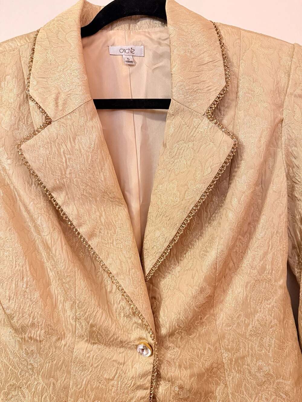 Cache Brocade Blazer Size S Gold Rhinestone Trim